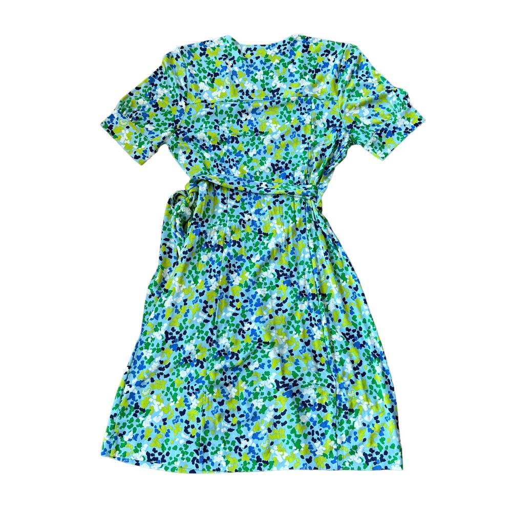 Lilly Pulitzer Silk Jersey Wrap Mini Dress Green Blue Dots - Picture 2 of 10